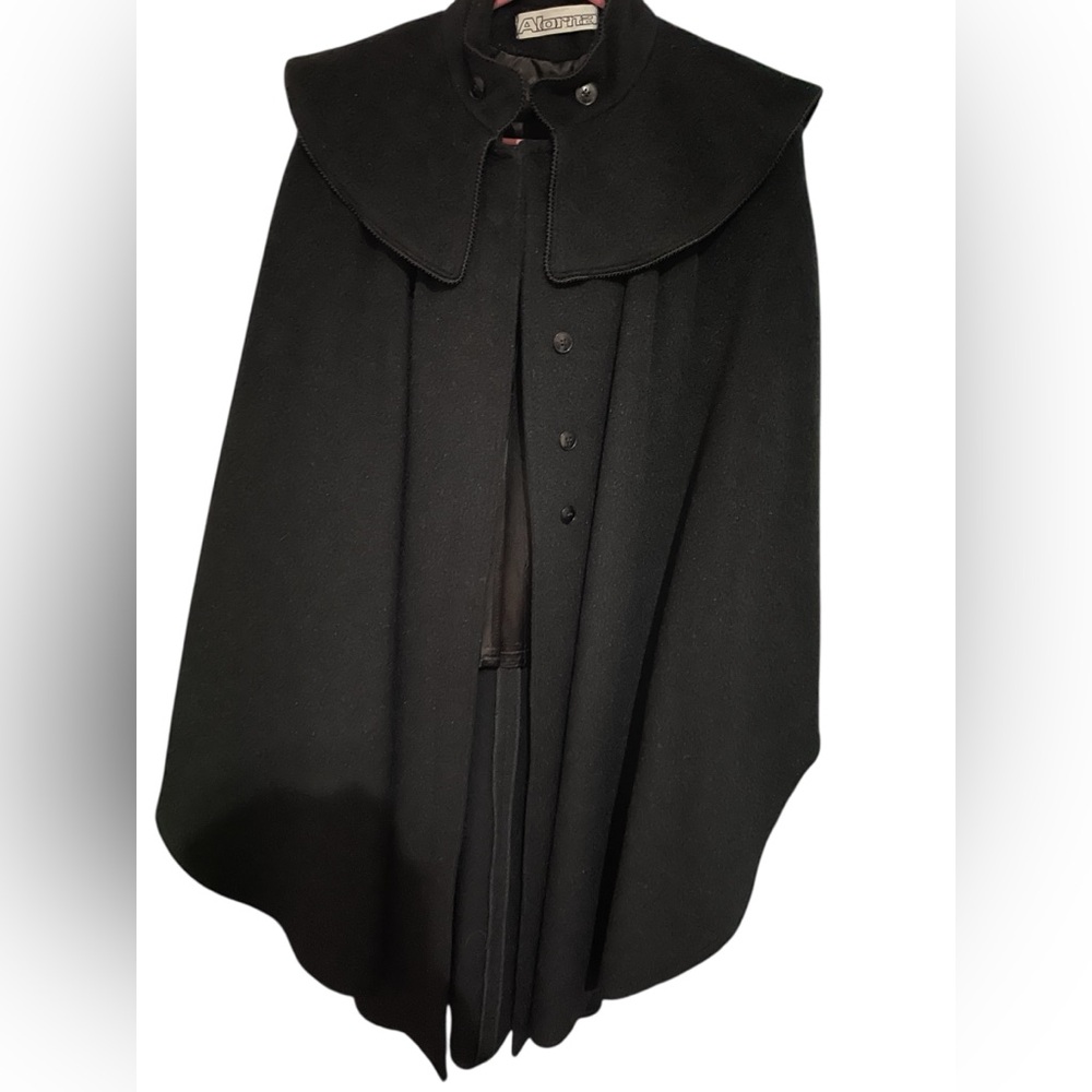 Alorna Black Cape Coat 100% Wool Forstmann Fabrics